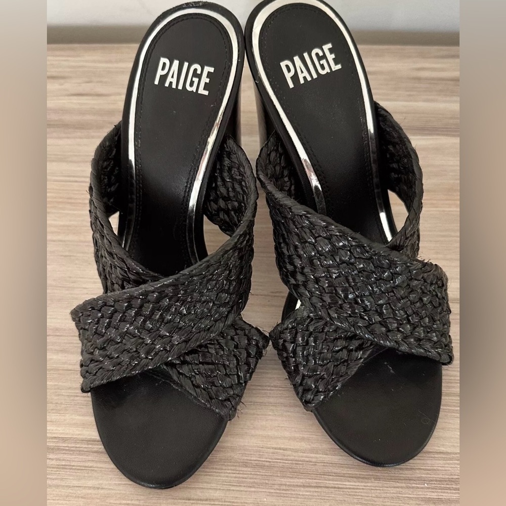 Paige Women's Nova Crisscross High Heel Sandals Raffia Mules Sz 7